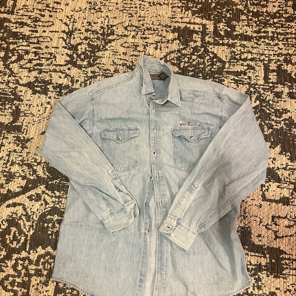 Eddie Bauer Sky Blue Vintage Fly-fishing Denim Shirt